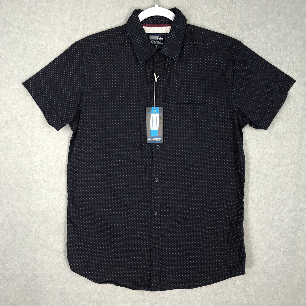 NEW Floral Navy Button Up Shirt Mens Small All Over Print Preppy Cotton Cuff